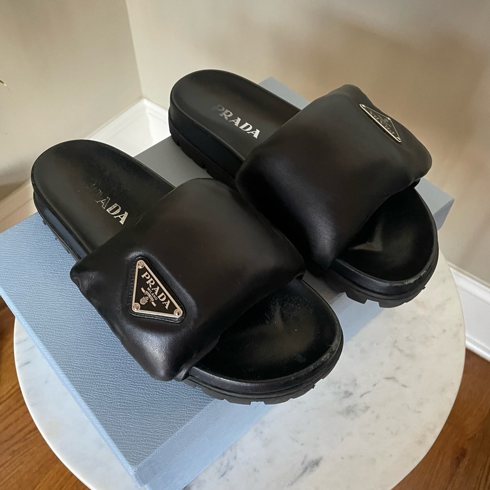 Prada Soft Padded Nappa Leather Slides Black - Picture 12 of 15